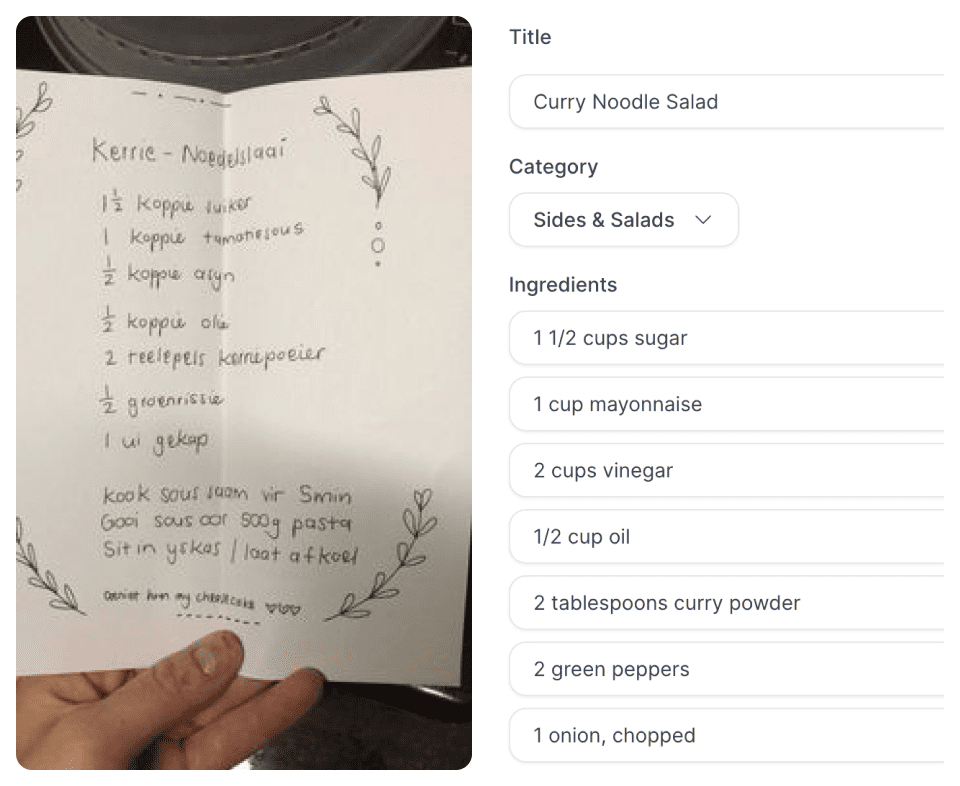 Translation of handwritten recipe